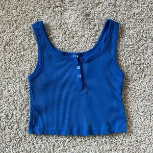 Uniqlo Ribbed Henley Cropped Tank Top Royal Blue Size S